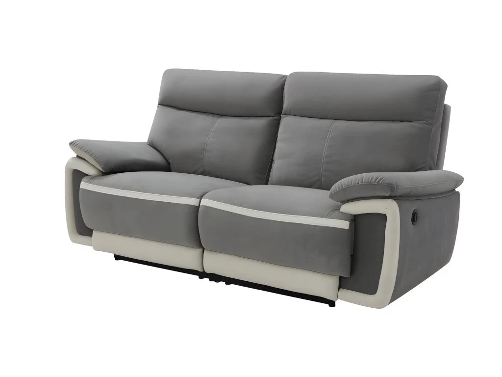 Canapé 3 Places Relax électrique En Velours METTI - Gris Et Bandes écru – Image 4