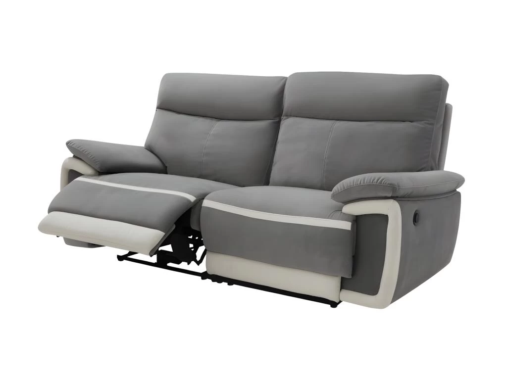 Canapé 3 Places Relax électrique En Velours METTI - Gris Et Bandes écru – Image 5