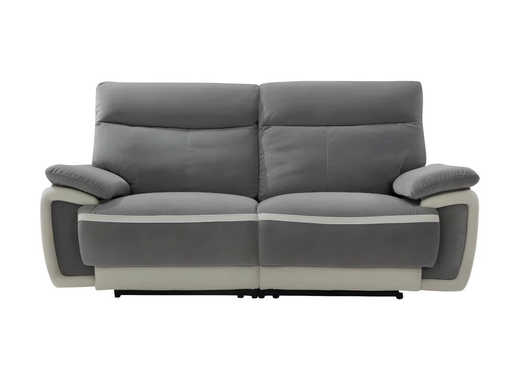 Canapé 3 Places Relax électrique En Velours METTI - Gris Et Bandes écru – Image 3