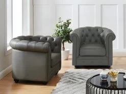 Lot De 2 Fauteuils En Cuir De Buffle CHESTERFIELD - Gris