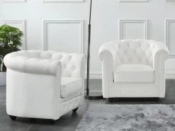 Lot De 2 Fauteuils En Cuir De Buffle CHESTERFIELD - Blanc