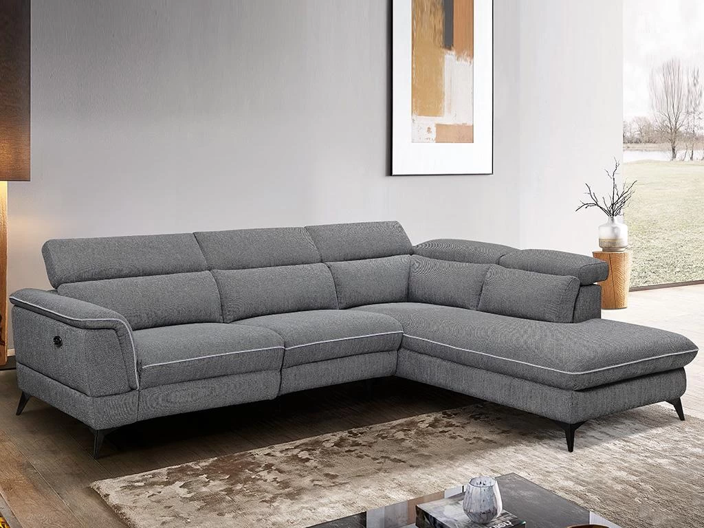 Canapé D'angle Droit Relax électrique En Tissu Gris COPOLI