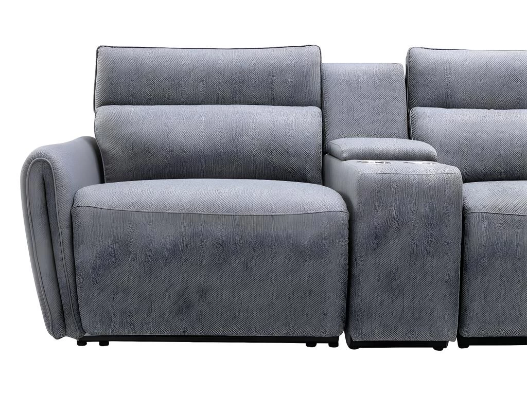 Canapé D'angle Panoramique Droit Relax électrique Modulable En Tissu Gris CAMBODIA – Image 6