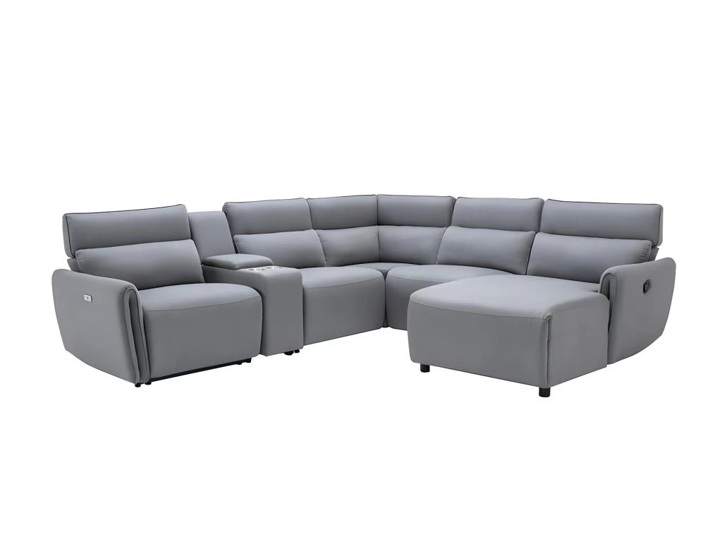 Canapé D'angle Panoramique Droit Relax électrique Modulable En Tissu Gris CAMBODIA – Image 2