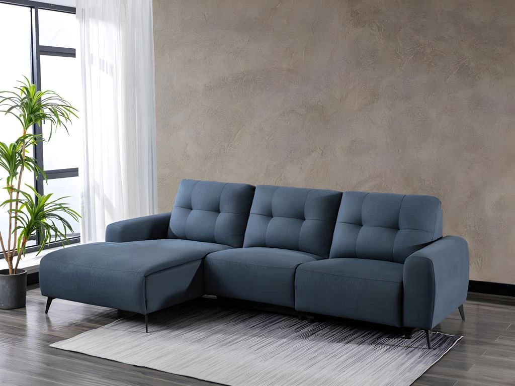 Canapé D'angle Gauche Relax électrique En Tissu Bleu NERUDA – Image 2