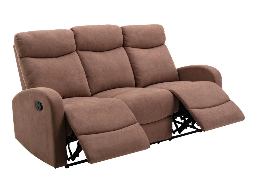 Canapé 3 Places Relax En Tissu Marron EVELYN – Image 3