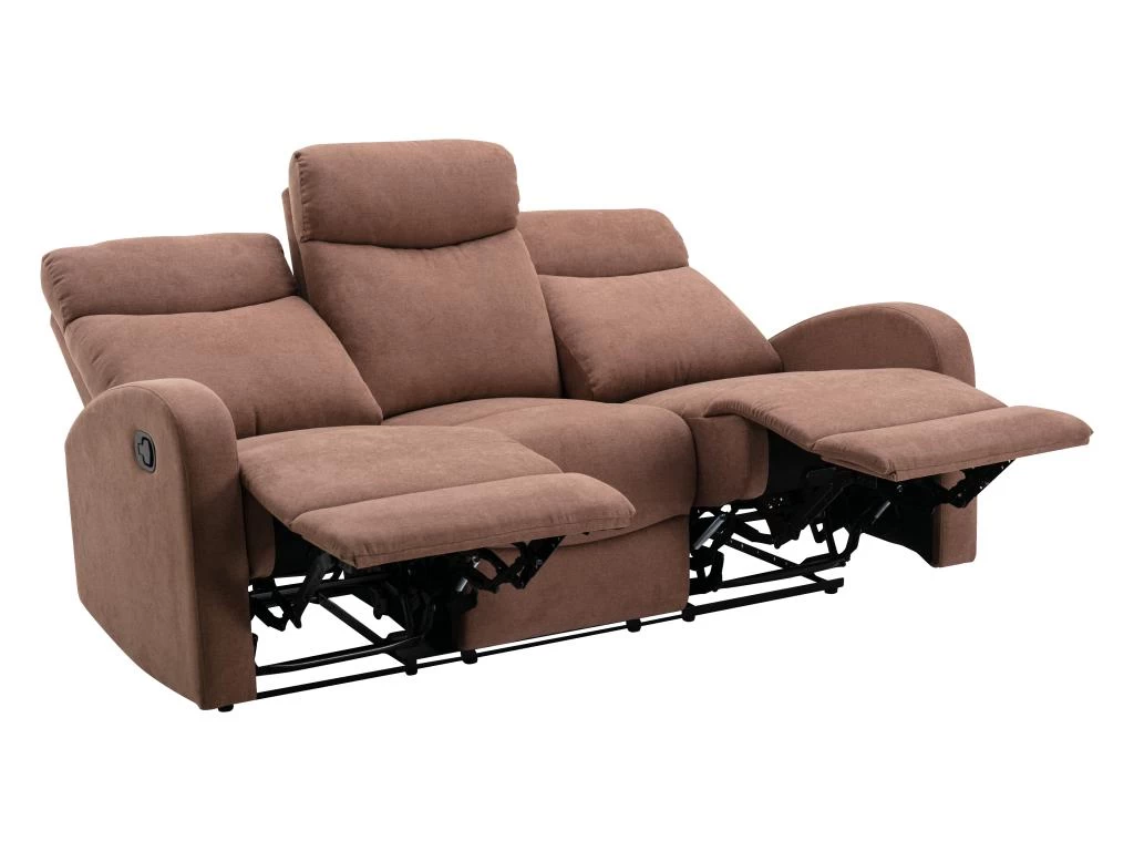 Canapé 3 Places Relax En Tissu Marron EVELYN – Image 2