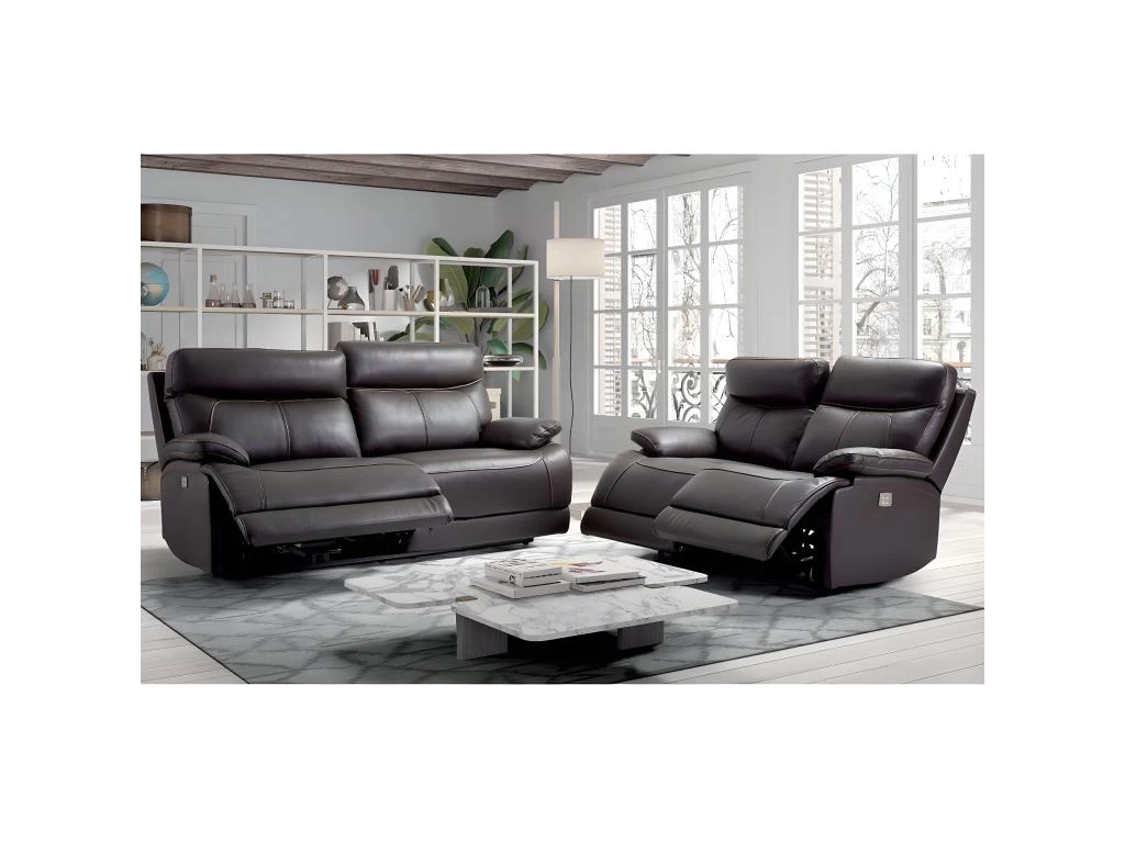 CORDOUE - Canapé Relax Electrique 2 Places Cuir Marron – Image 2