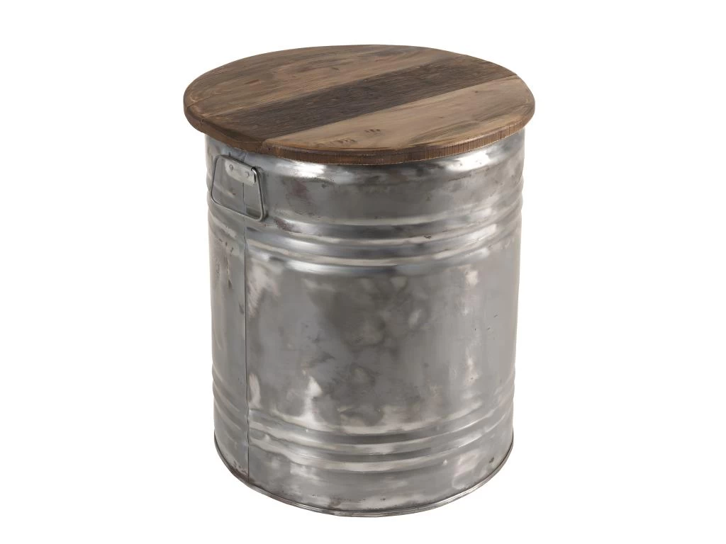 NOLAN - Table D'appoint Ronde 40x40cm Bidon Acier Et Bois Recyclé - Esprit Brocante – Image 2