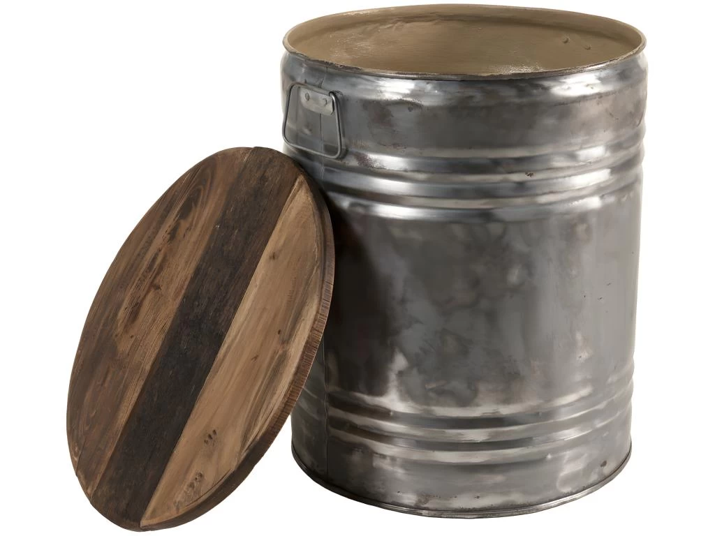 NOLAN - Table D'appoint Ronde 40x40cm Bidon Acier Et Bois Recyclé - Esprit Brocante – Image 4