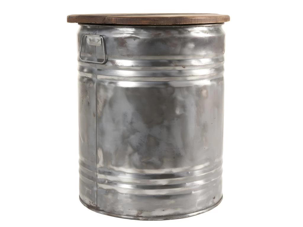 NOLAN - Table D'appoint Ronde 40x40cm Bidon Acier Et Bois Recyclé - Esprit Brocante – Image 5