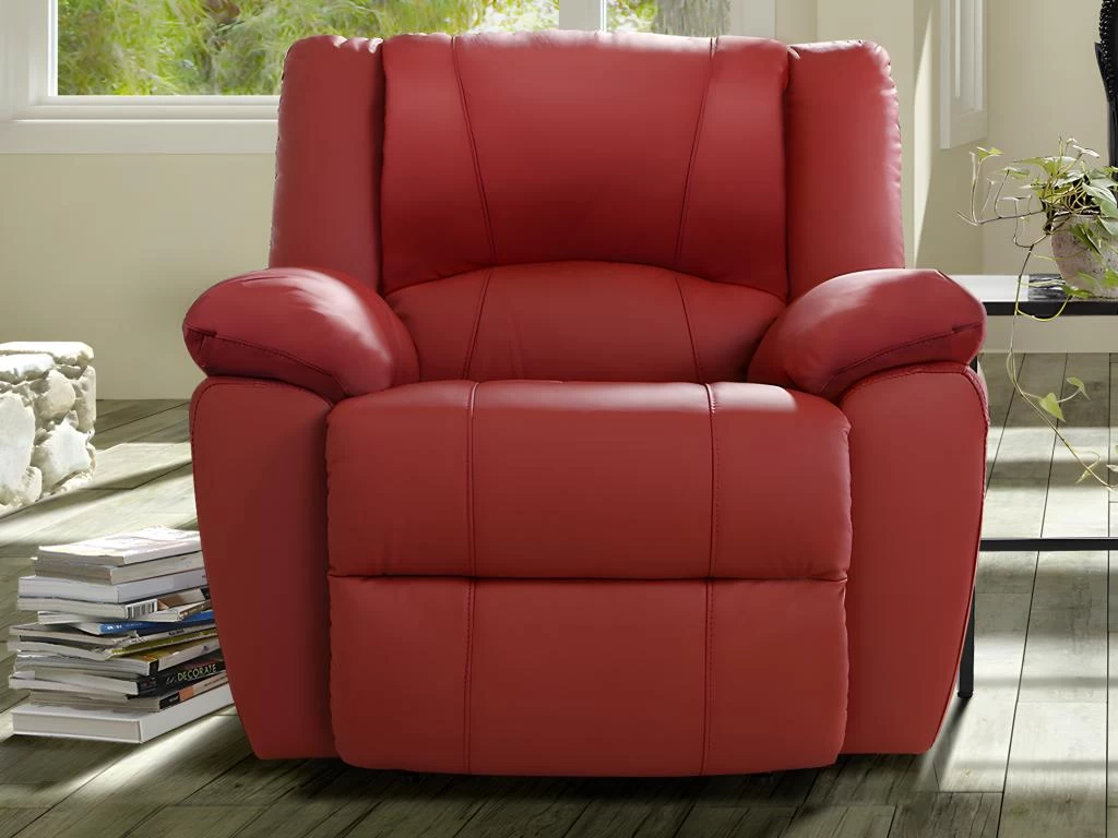 Fauteuil Relax En Cuir AROMA - Rouge – Image 3