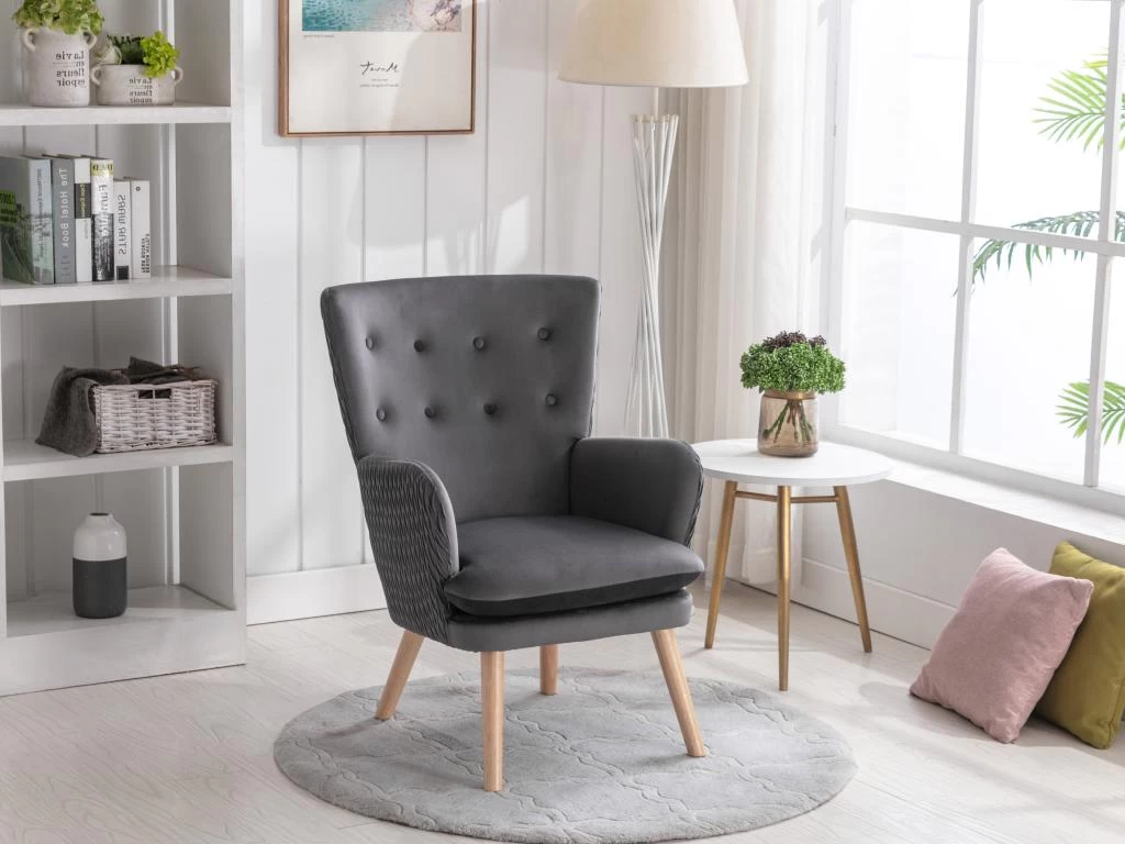 Fauteuil En Velours Gris DOROTEA – Image 5