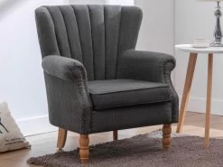 Fauteuil En Tissu Anthracite Finition Cloutée BATOUMI