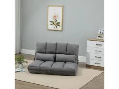 Chauffeuse - Matelas D'appoint Pliant - Fauteuil Convertible - Inclinaison Dossier Réglable 14 Positions - 2 Coussins Inclus - Polyester Aspect Suédé Gris