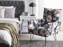 Fauteuil En Tissu à Motif Floral Noir RIBE