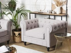 Fauteuil En Tissu Gris Clair CHESTERFIELD