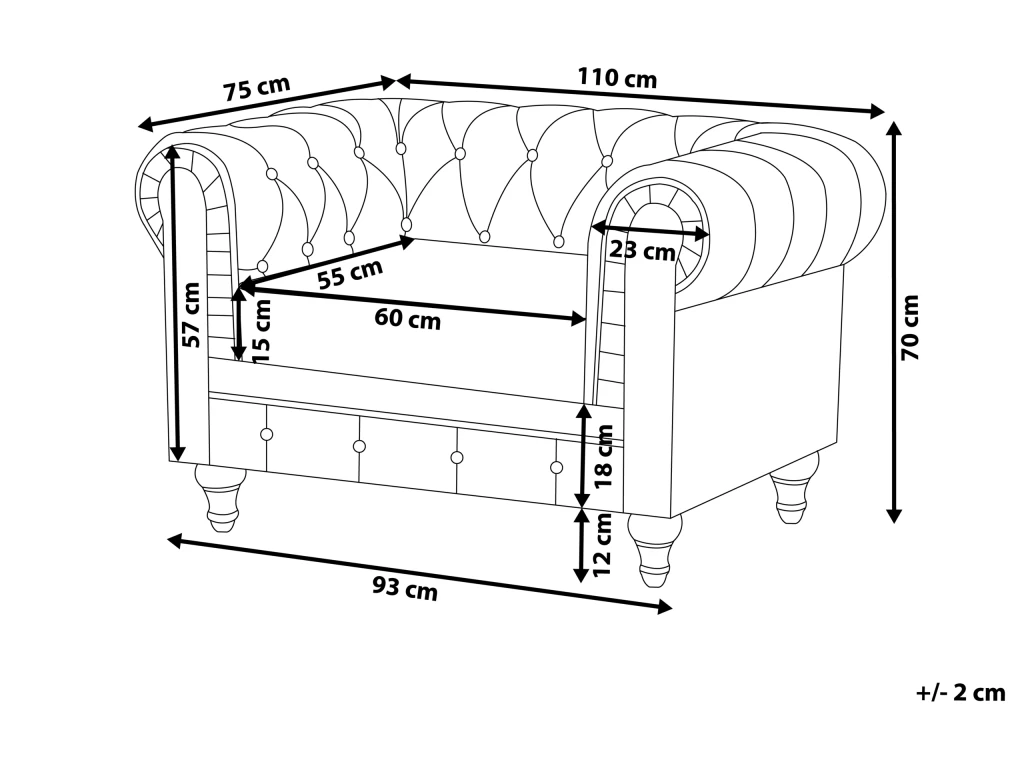 Fauteuil En Tissu Gris CHESTERFIELD – Image 3