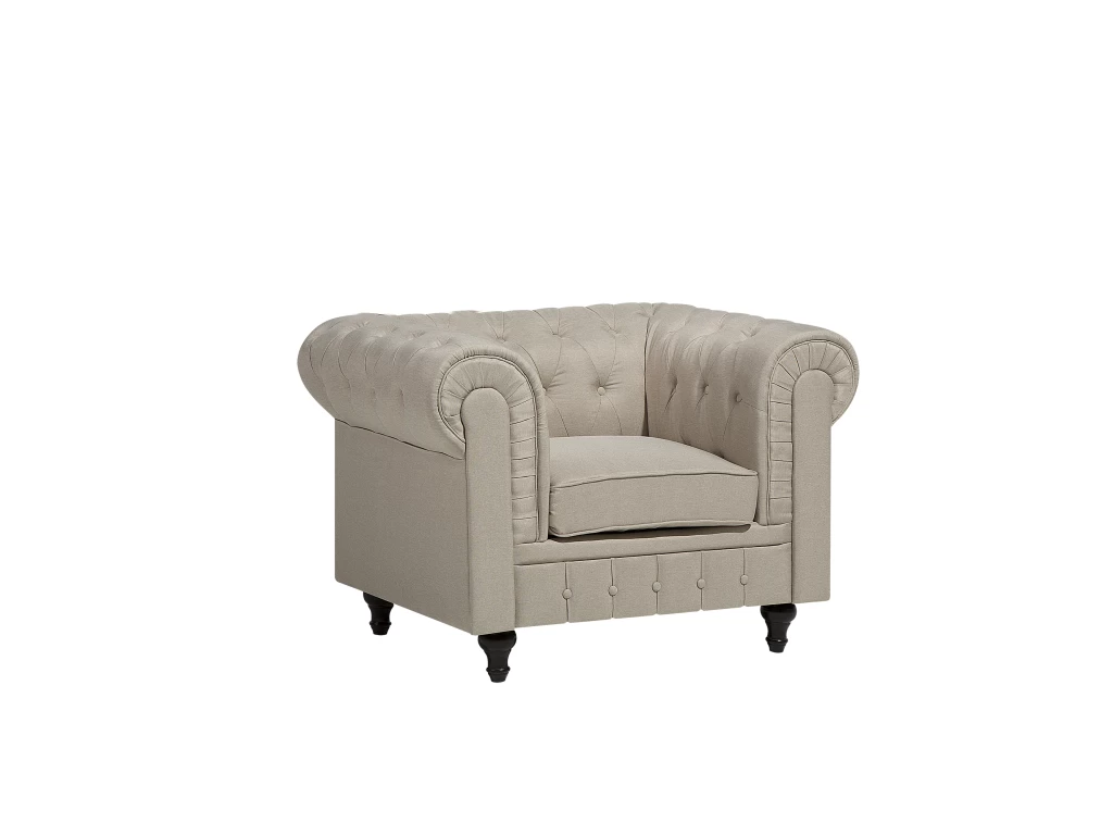 Fauteuil En Tissu Beige CHESTERFIELD Big – Image 2