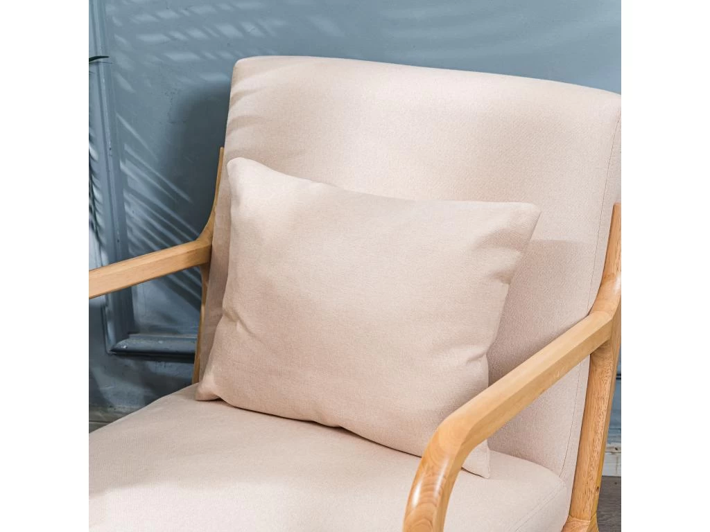 Rocking Chair En Bois Massif Et Tissu Beige – Image 5