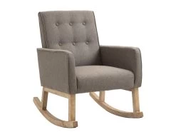 Fauteuil à Bascule Rocking Chair Design Moderne Dossier Capitonné En Tissu Pieds En Bois Tissu Taupe FAL101539