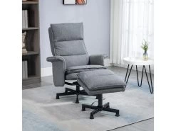 Fauteuil De Massage Avec Repose-pied - Style Néo-rétro - Châssis Acier Noir Aspect Lin Gris