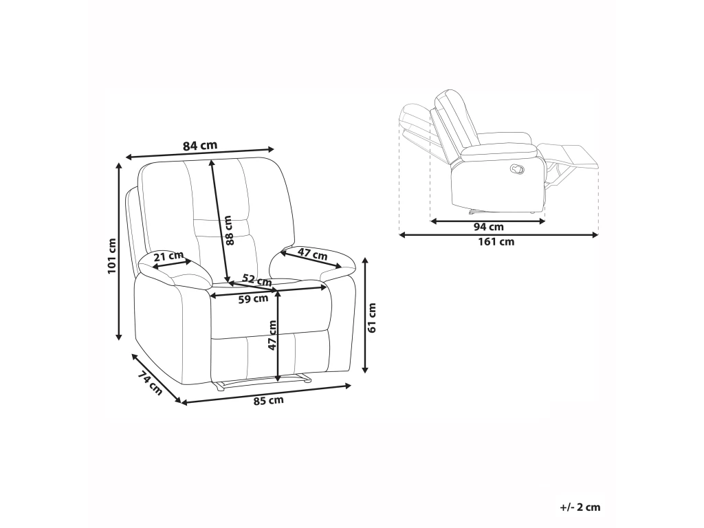 Fauteuil Inclinable En Tissu Beige Taupe BERGEN – Image 3