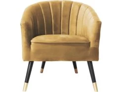 Fauteuil En Velours Pieds En Bois Bicolores Royal Ocre