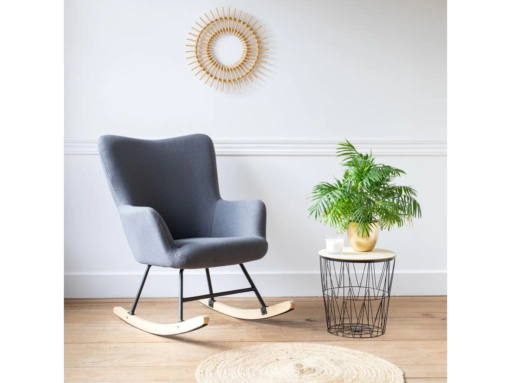 Fauteuil Ă Bascule En Tissu Boucle Gris KAIRA - HAPPY GARDEN