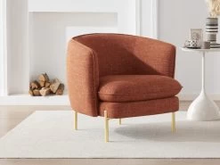 Fauteuil En Tissu Et Lin Terracotta Avec Pieds En Métal Doré ANOULA