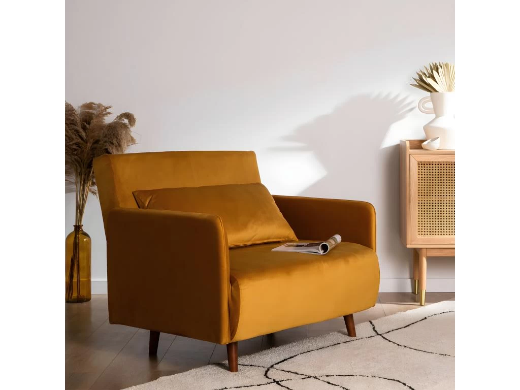 Belushi - Fauteuil Convertible En Velours - Couleur - Jaune Moutarde – Image 2