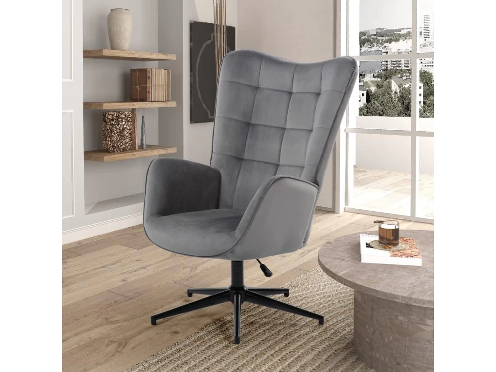 URBAN MEUBLE Fauteuil Scandinave Chaise Pivotant Pour Bureau Salon Chambre Avec Un Revêtement En Tissu Des Accoudoirs Rembourés, Métal, Gris, 70*80*100CM – Image 2