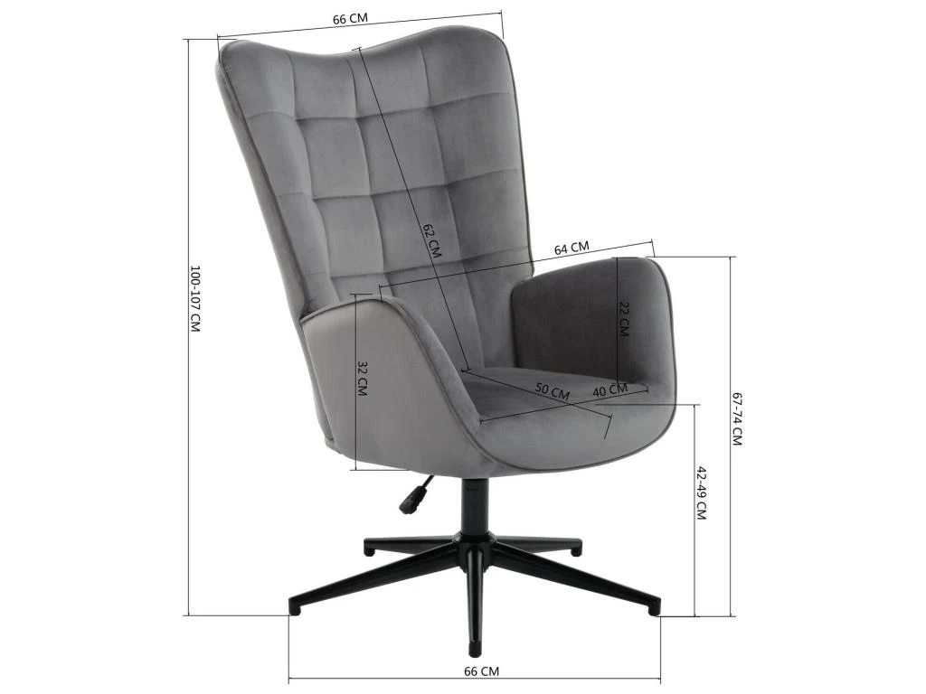 URBAN MEUBLE Fauteuil Scandinave Chaise Pivotant Pour Bureau Salon Chambre Avec Un Revêtement En Tissu Des Accoudoirs Rembourés, Métal, Gris, 70*80*100CM – Image 5
