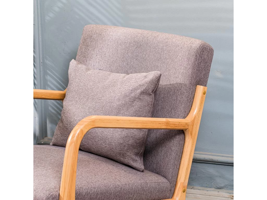 Rocking Chair En Bois Massif Et Tissu Gris – Image 4