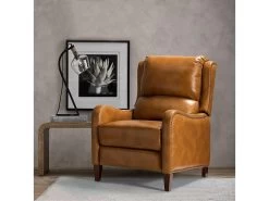 Fauteuil Relax En Cuir Véritable Simple Moderne Avec Dossier & Repose-Pieds Réglables Pour Salon-Jaune