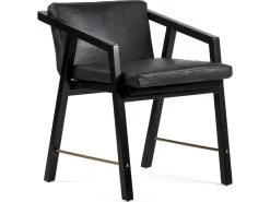 Fauteuil Bois De Teck/Cuir/Métal -- Noir/Doré
