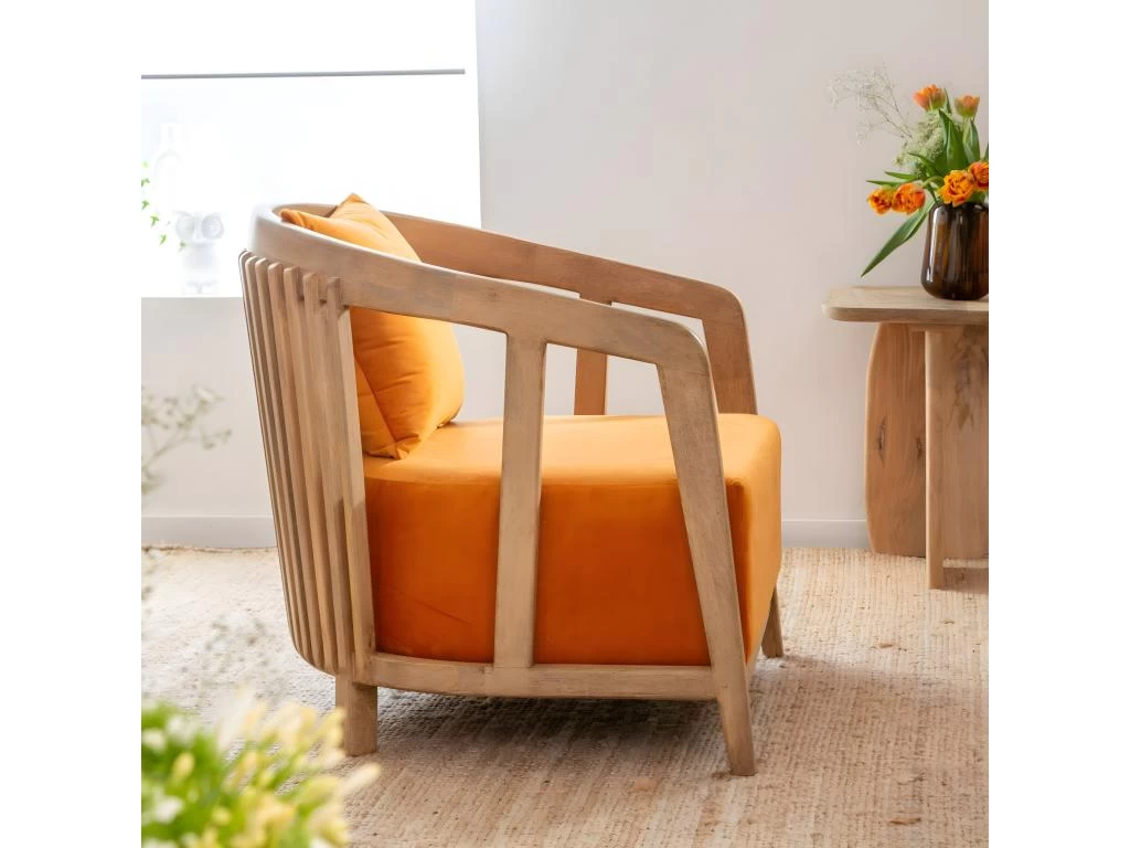 Fauteuil En Bois De Manguier Et Velours Térence – Image 4