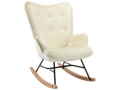 Fauteuil à Bascule Rocking Chair Bouton Décoratif En Tissu Velours Crème Confortable Et Design FAB10073