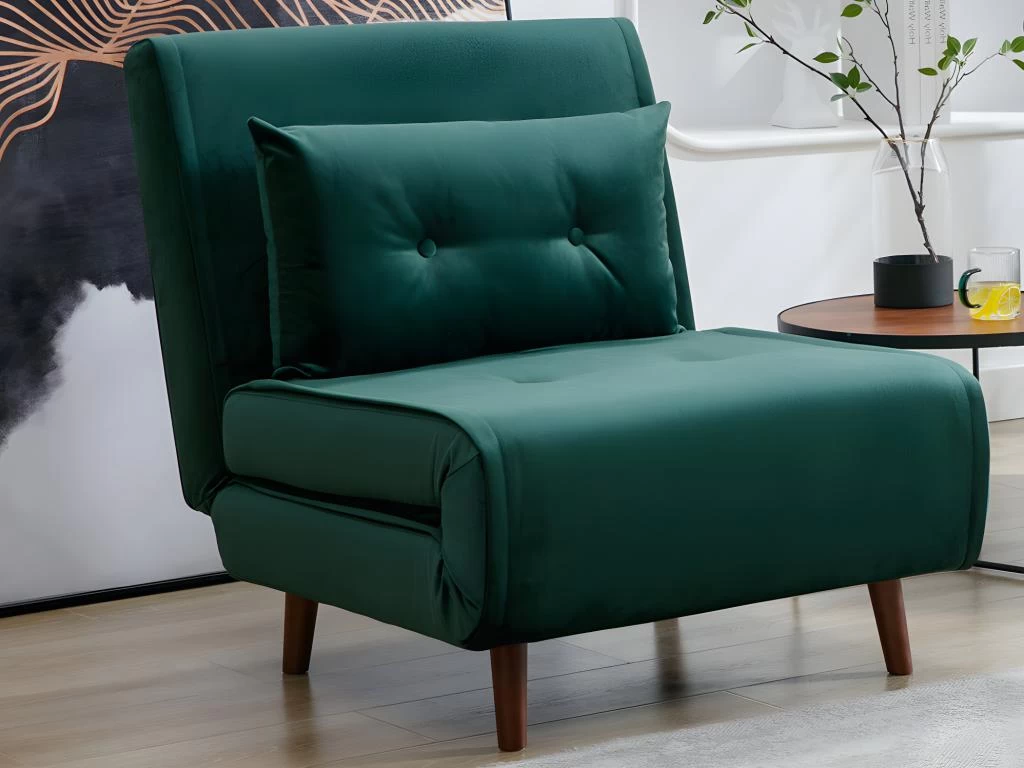 Fauteuil Convertible En Velours Vert Sapin URIBIA – Image 10