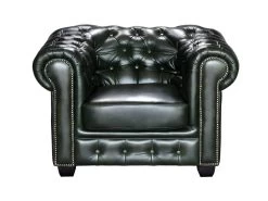 Fauteuil Chesterfield BRENTON 100% Cuir De Buffle - Vert Empire