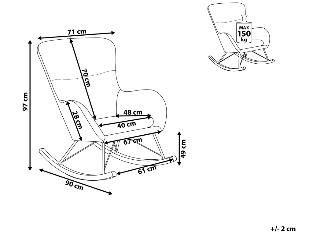 Chaise à Bascule En Velours Gris Clair ELLAN – Image 3