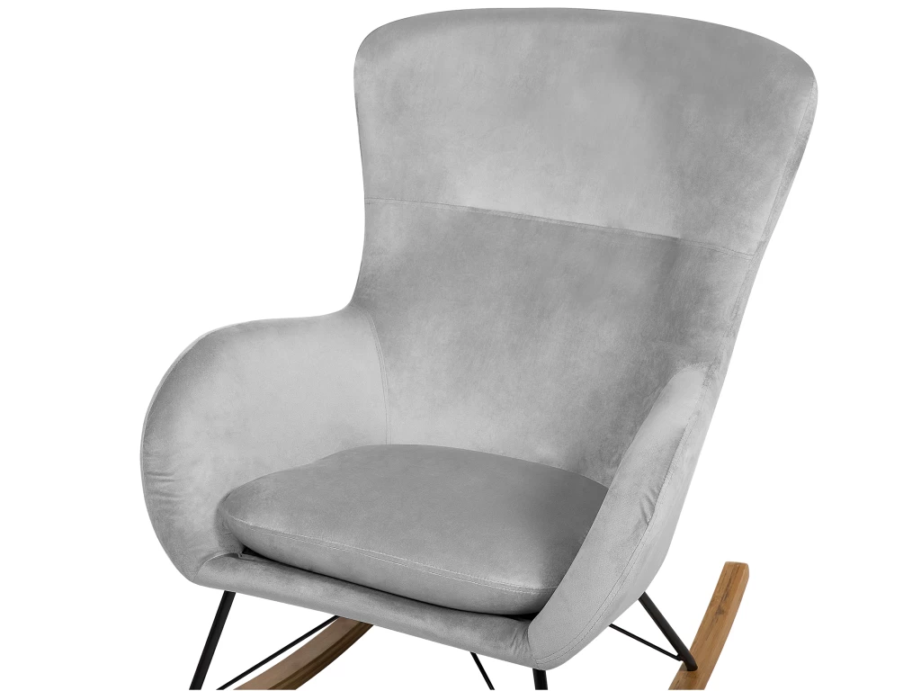 Chaise à Bascule En Velours Gris Clair ELLAN – Image 6