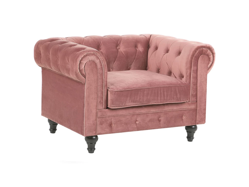 Fauteuil En Velours Rose CHESTERFIELD