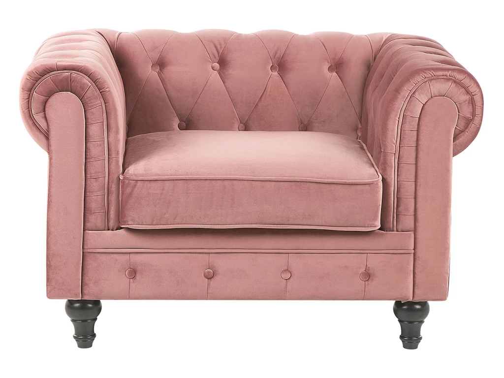 Fauteuil En Velours Rose CHESTERFIELD – Image 4