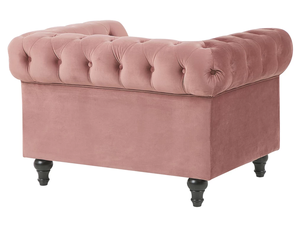 Fauteuil En Velours Rose CHESTERFIELD – Image 5