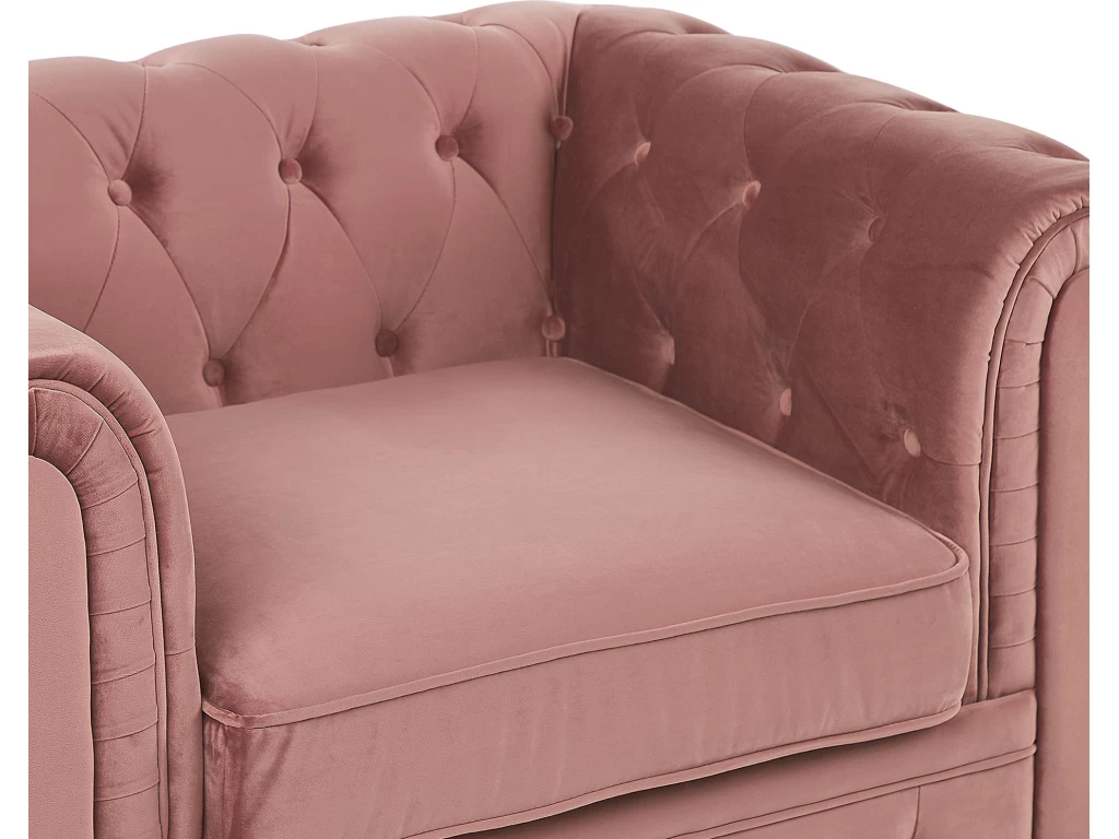 Fauteuil En Velours Rose CHESTERFIELD – Image 6