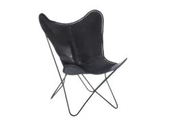 Chaise Lounge Cuir Noir Piétement épingle - HOHA