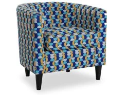 Fauteuil Pour Salon Klee, 62 X 60 X 60 Cm, Coton Et Bois, Bleu, Jaune Et Blanc