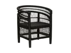 Fauteuil En Rotin Noir Et Bois D'Acajou H 82 Cm