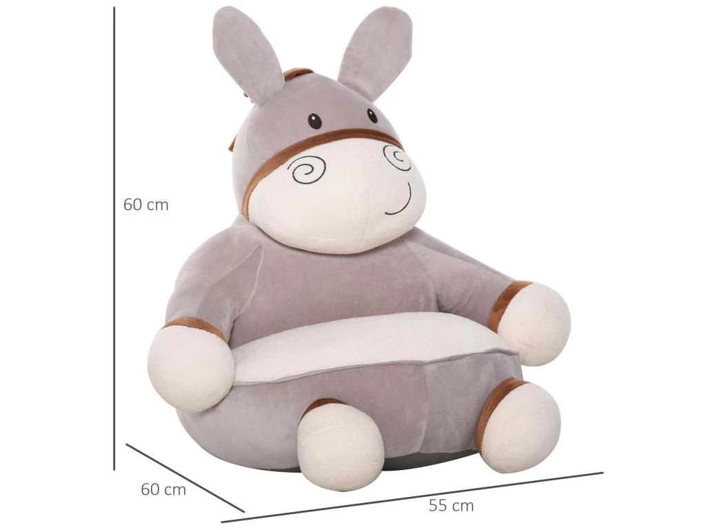 Fauteuil Enfant âne Dim. 60L X 55l X 60H Cm Garnissage Moelleux Coton Revêtement Velours Gris Crème – Image 3